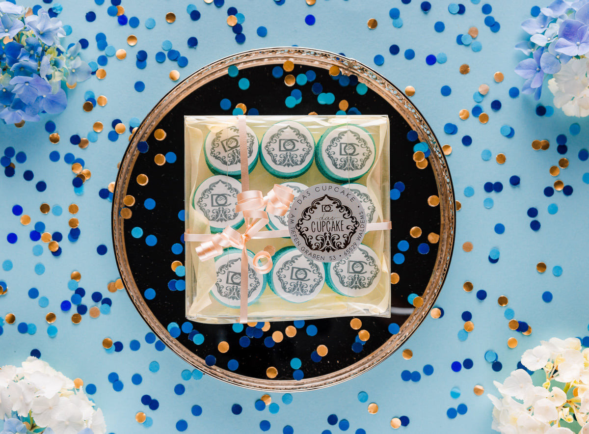 Macarons mit Firmenlogo
